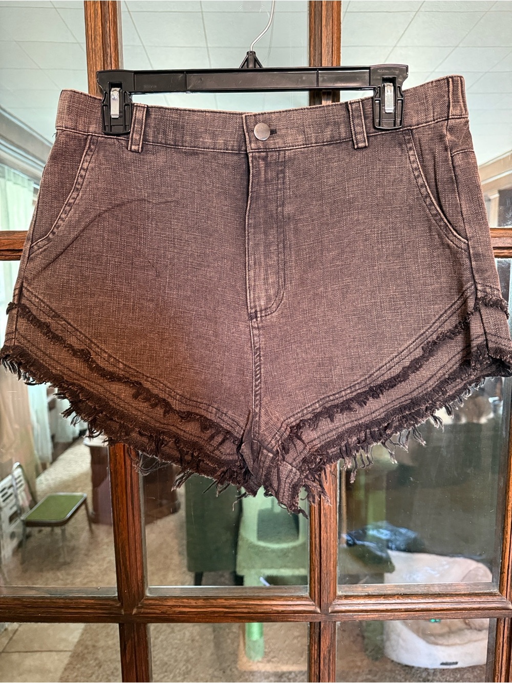 New In by Very J Frayed Raw Dolphin Hem High Waist Denim Shorts Faded Black Med